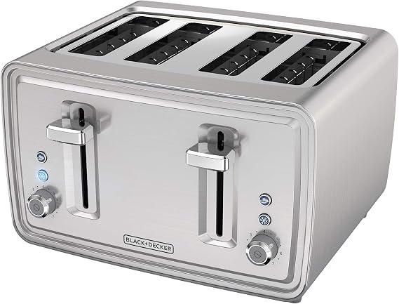 BLACK+DECKER 4-Slice Toaster with Dual Shade Controls | 4-slice toaster with dual shade controls, extra lift levers and pull-out crumb trays for easy cleanup.