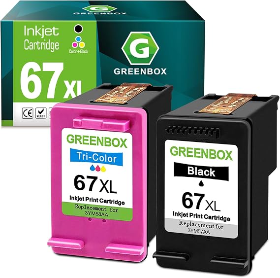 67 67XL Ink Cartridge Black/Color Combo Pack High Yield with Chip, 2-Pack | Replacement for HP 67 67XL Ink Cartridge for DeskJet 4155e 2734e 4100e 2855e 4255e 2755e 2700e Envy 6055e 6455e 6400 Printer