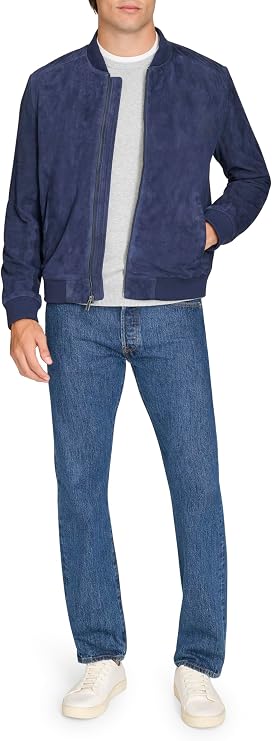 Cole Haan Men's Ribbed Knit Collar Suede Jacket