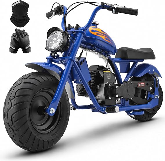 HOVER HEART Mini Gas Chopper Bike, DB004 49.4 CC 2-Stroke Dirt Bike with Big Headlight, Premium Tire, Metal Frame, Disc Brake, Max165Lbs, Max20Mph, EPA Approved