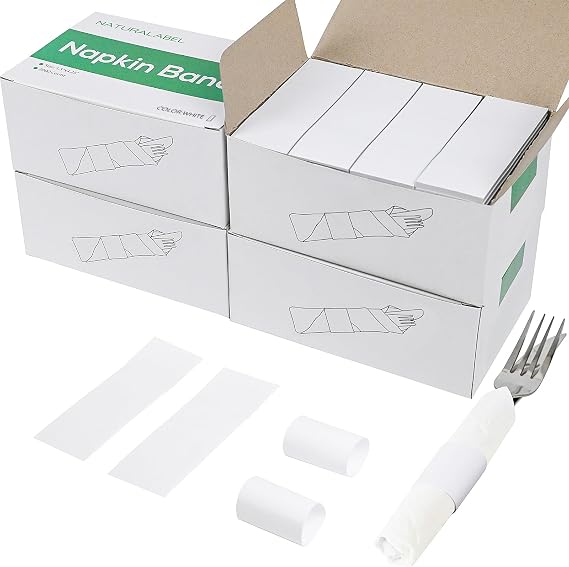 NATURALABEL Self-Adhesive Napkin Bands, Bulk Pack of 8,000, White