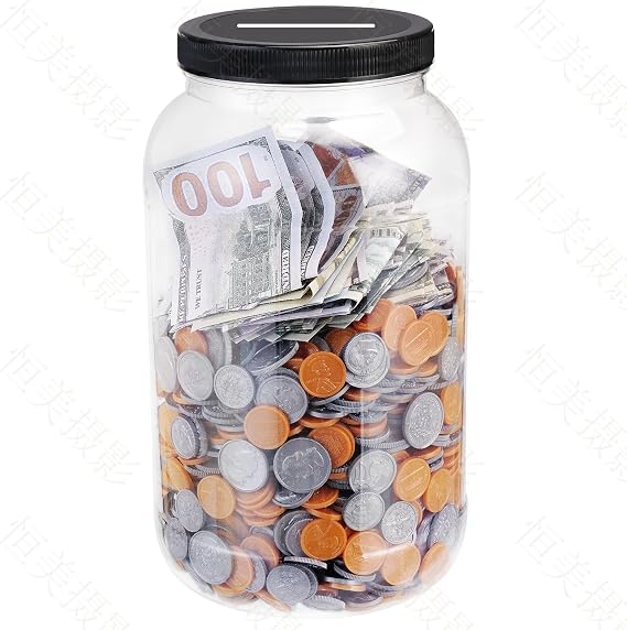 Yamahiko Large Clear Coin Bank Jar with Slotted Lid, One Gallon Plastic Money Tip Change Savings Jar for Coin or Raffle Ticket, Big Clear Money Tip Piggy Change Bank Box for Adults Teens