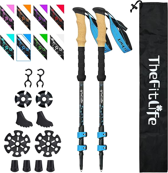 TheFitLife Carbon Fibre Trekking Poles Ultralight Walking Sticks for Hiking | Lightweight Telescopic Poles with Cork Handle, Secure Locks, Snow Baskets for Men, Women, Camping, Backpacking, Snowshoeing