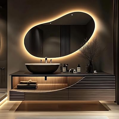 Modern Bathroom Vanity with Sink - Wall-Mounted Floating Solid Wood Bathroom Vanity | LED Smart Anti-Fog Mirror,Stylish Above-Counter Ceramic Sink Brown,40 in