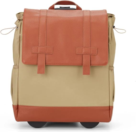 FRANCINE Wheels Up Convertible Laptop Roller Backpack for Men and Women, 1516 Inch, Vegan Leather Rolling Backpack with Retractable Handle (Tan)