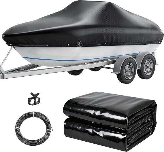 Boat Covers 17-19ft, 0.33mm Thickened Dual-PVC Coated 100% Waterproof Trailerable Boat Cover Heavy Duty with Winch & Cable for Tri-Hull, V-Hull, Fishing, Bass Boat, Easy to Install, 102" Wide