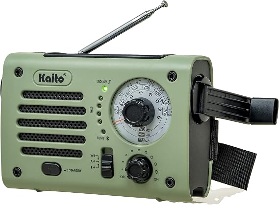 Kaito KA380 Emergency Radio & Portable Bluetooth Speaker AM/FM NOAA Weather Radio Rechargeable with Solar Panel and Hand Crank Army Green