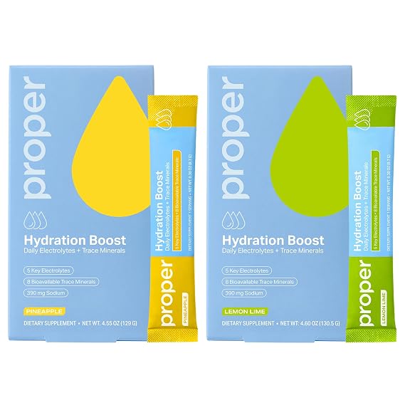 Proper Hydration Sticks Electrolyte Powder Drink Mix Packets with Trace Minerals for Rapid Hydration + Naturally Flavored No Artificial Sweeteners Lemon Lime