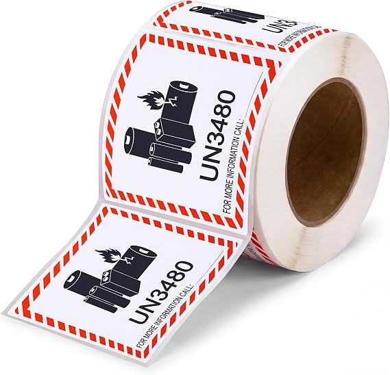 Affrolling 500 PCS UN3480 Lithium Ion Battery Caution Warning Labels - 4.7" x 4.3" Adhesive Safety Stickers for Business Shipping Lithium Batteries