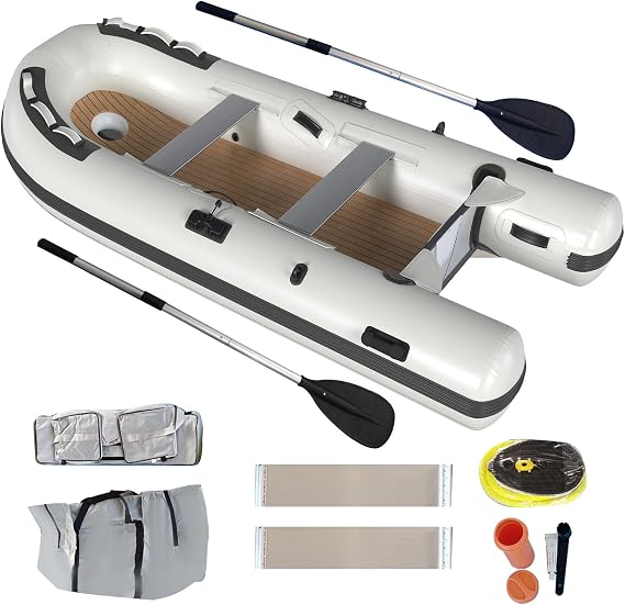 Inflatable Boat 10.5ft x 5 ft, 5 Person Inflatable Sport Tender Dinghy Boat, Water Exploration & Fishing Activities, Smooth Design, White