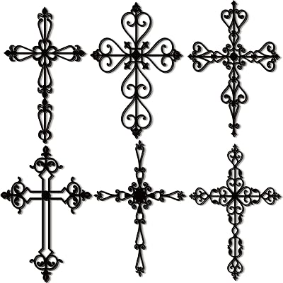 Soaoo 6 Pcs Wooden Wall Hanging Cross Religious Antique Hand Carved Wall Crosses Decor for Home Decor Decorative Cross Catholic Crucifix for Living Room, 12 x 8 Inch