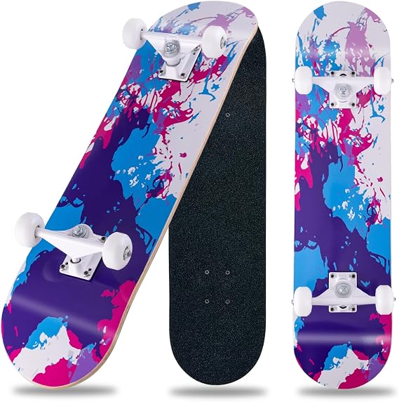 CLYCTIP Skateboards,31 x 8 inch Complete Skateboard for Beginners,8 Layer Maple Concave Cruiser Trick Skateboard for Teens and Adults
