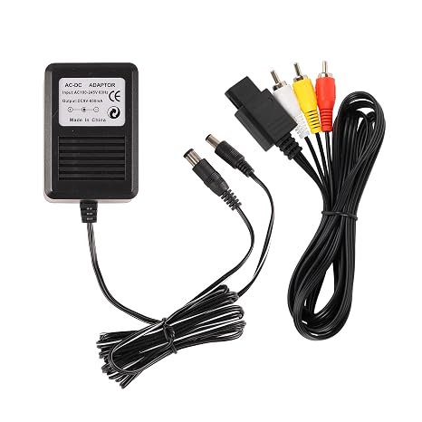 CSTESVN AC Power Supply and AV Cable for Super Nintendo, Power Adapter and Audio Video RCA Cable for Super Nintendo SNES Console to External TV Screen Monitor Bundle Set, Black, ACS0025-ES-TZ