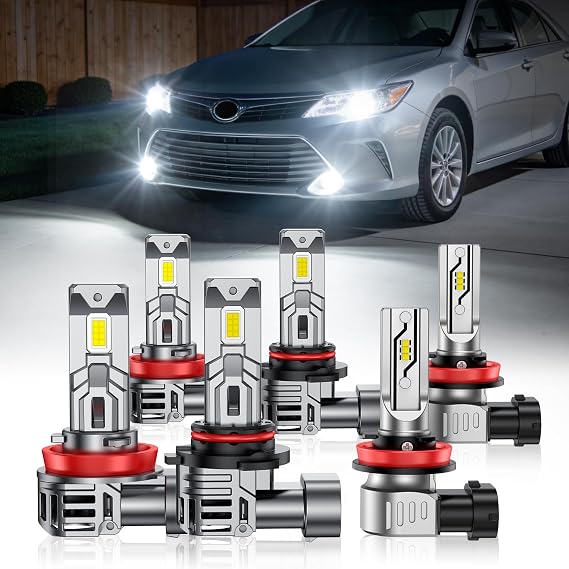 SEALIGHT Fit for Toyota Camry 2007-2014 Light Bulbs, High/Low Beam + Fog Light Bulbs Combo, 92000LM 6500K Cool White,40F Instant Start, 800% Brighter, Plug and Play, Pack of 6