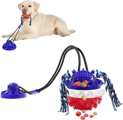Aggressive Chewer Dog Toys - Rope Toys with Suction Cup, Teething Treats & Puzzle Food Dispensing Ball Navy Blue