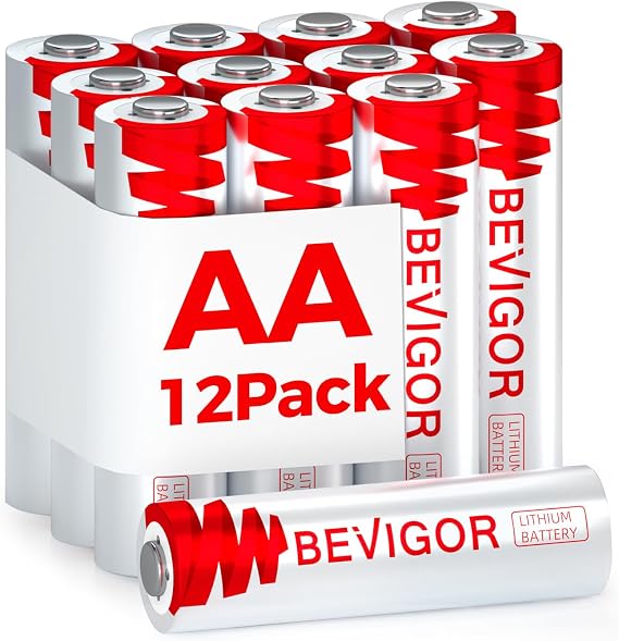 BEVIGOR AA Lithium Batteries Pack of 12 1.5 V High Performance AA Batteries Not Rechargeable Suitable for Household Appliances and Safety Equipment