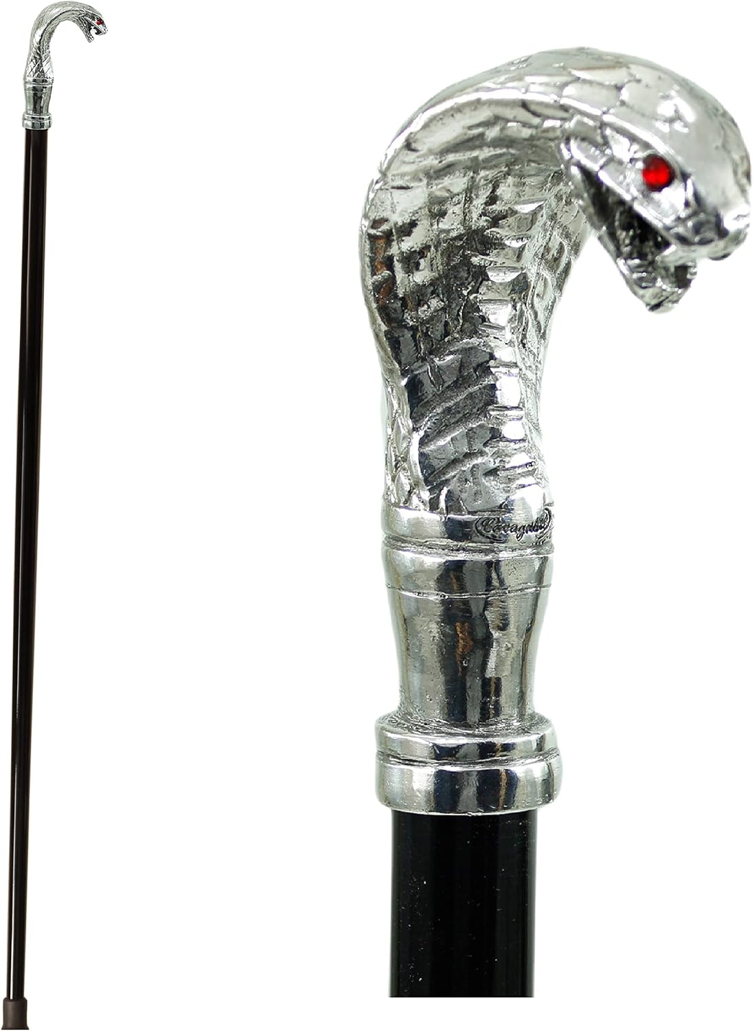 Walking Stick, Beech Wood, Metal Handle, Custom Engraving, 38 inches, Black