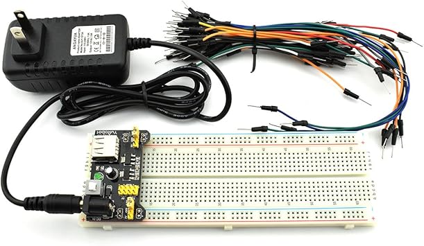 HJ Garden Electronic Component Power Supply Module Assorted Kit for Arduino, Raspberry Pi, STM32, UNO, MEGA2560 830P Breadboard + Power Module + Jumper + 12V 1A Adaptor