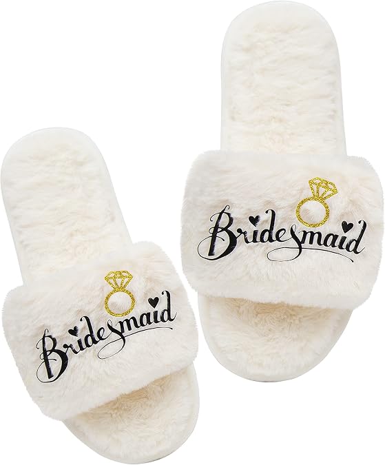 Womens Bridesmaid Slippers Bride Slippers for Wedding Day Bride Gifts for her Engagement Gifts for Women Wedding Slippers Bridal Shower Gifts for Bride to Be Gifts for Her
