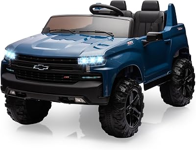 GarveeLife 24V 2-Seater Truck Licensed Chevrolet Silverado Ride On Car Kids Toy, Electric Vehicle Car for Toddlers with Parent Remote Control, Blue