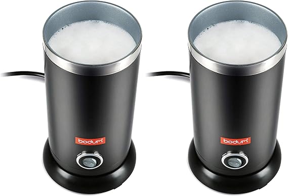 Bodum Electric Milk Frother Black 10oz | Non-Stick Interior | Stainless Steel Body | Auto Shut-Off | Pack of 2