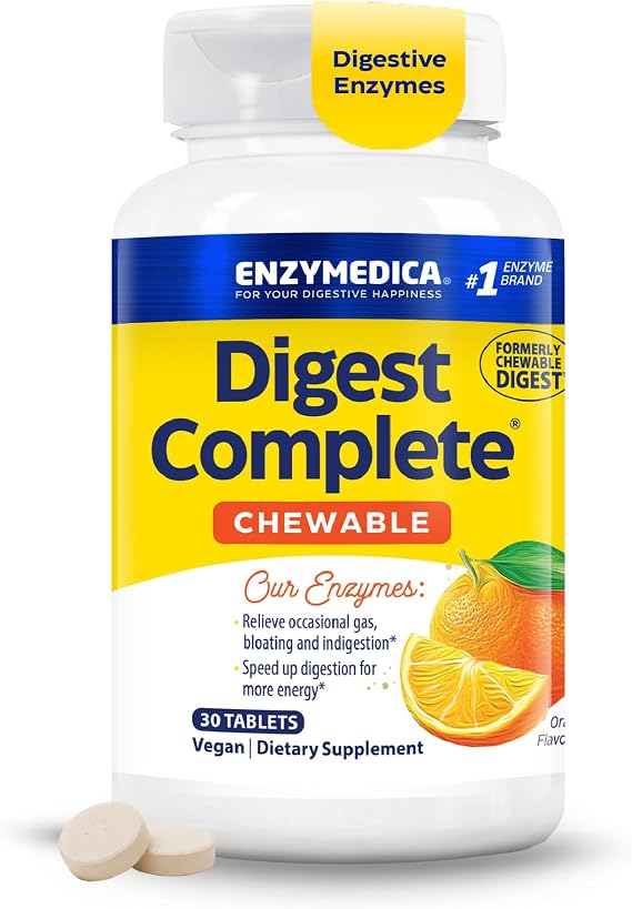 Enzymedica Digest Complete Chewable - 30 Tablets | Digestive Enzyme Supplement for Women & Men, Chewable Enzyme Tablets for Digestion, Gut Health Support, Helps Gas & Bloating