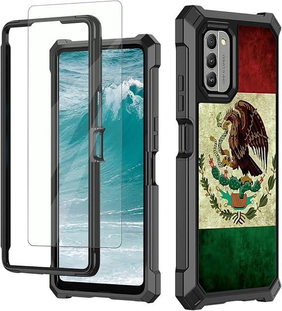 Rossy for Nokia G310 5G Phone Case with Tempered Glass Screen Protector Soft TPU Hard PC Heavy Duty Shockproof Protective Cover with Mexico Mexican Vintage Flag Stylish Design for Nokia G310 5G 2023