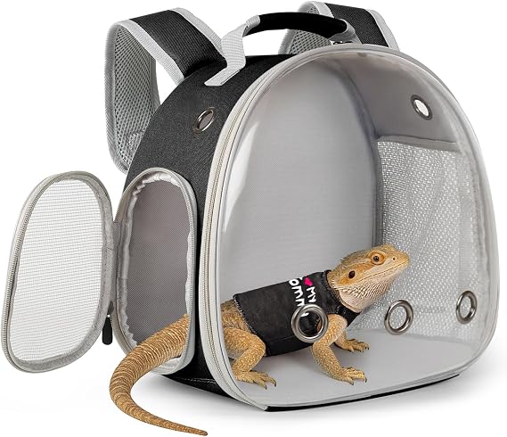 Bearded Dragon Carrier Backpack with Mommy Harness Set, Reptile Lizard Travel Carrier (Black, Mommy Harness)