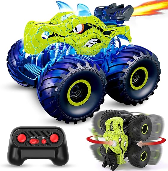 Remote Control Car, 2.4GHz Remote Controlled Toy Vehicles for Boys Girls with Light, Sound & Spray, All Terrain Monster Trucks for Kids 3 4 5 6 7 8 with 2 Batteries