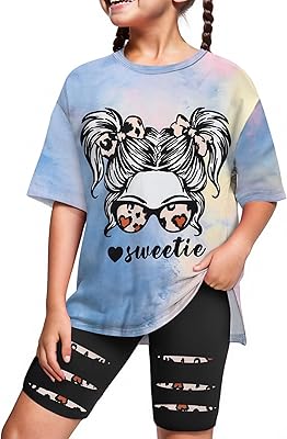 Girls Summer Clothes Short Sleeve Tie Dye Short Sleeve T Shirt Tops  Leggings Sweatpants Girls Clothes Outfis Set