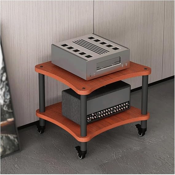 Audio Rack Tower with Wheels Audio-Video Media Stand Modern Home Audio-Video Shelving Stereo Cabinet Heavy Duty Audio Rack Shelf(Brown,2 Tier)