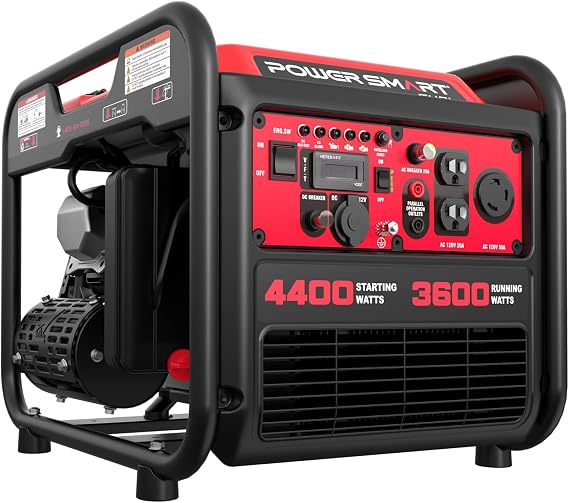 PowerSmart 4400-Watt Open Frame Inverter Generator, Gas Powered, CO-Sensor, Lightweight & Quiet for Home Use and Emergency Backup, Camping, EPA Compliant