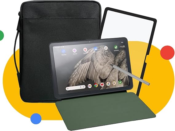 All in One Pixel Tablet Accessory Bundle: USI 2.0 Stylus, Protective Case Green, Paperfeel Protector, and Slim Tablet Bag