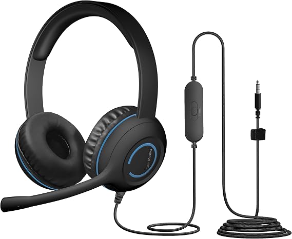 Cyber Acoustics AC-5002 Stereo Wired Headset with Microphone for PC 3.5mm Computer Headset with Noise Cancelling Mic, Durable Headphones with Mic for Classroom, School, and Home Use