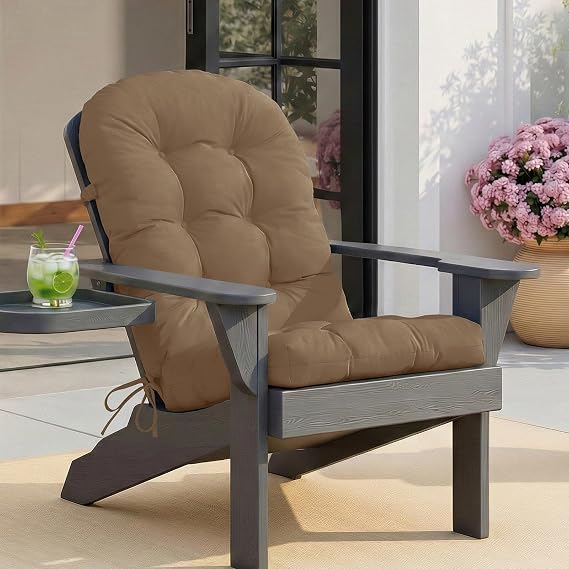 Adirondackアディロンダック チェアクッション ノンスリップ&防水 厚さ44x19x4インチ ハイバックロッキングチェアクッション 屋外 屋内 ワンピースパティオ シートクッション グライダーポーチロッカーローンチェア用 ブラウン