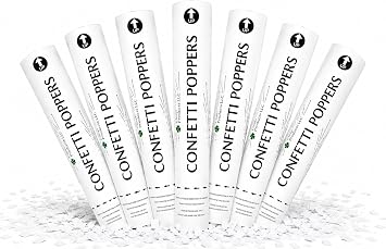 Clover 12" Confetti Poppers, 6 Pack White Confetti Cannons, Air-Powered Party Poppers, Shoots Up to 25 Feet, Safe for Indoor & Outdoor Use, Perfect for Weddings, Birthdays & Events