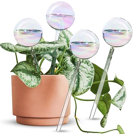 Tomorotec 4Pcs Rainbow Glass Plant Watering Globes, Self Watering Spikes | Handcrafted Automatic Irrigation Spikes for Indoor Houseplants and Hassle-Free Vacation Care
