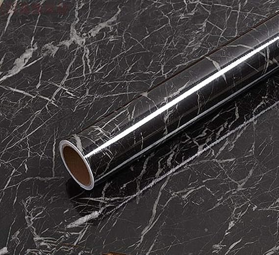 Elegant Black Marble Adhesive Paper Peel Stick Granite Vinyl Roll Countertop Adhesive Paper Wallpaper Stickers,15.8inch by 79inch