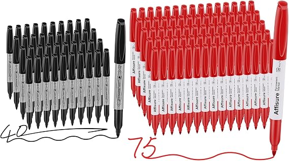 Permanent markers quick drying in one second, waterproof, smooth and Red Permanent Markers Bulk, 75 Count