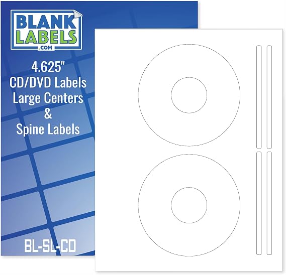 CD/DVD Label Full Face | Qty 50 Disc, 100 Spine | 25 Sheets Total | Permanent White Matte | Compatible with Inkjet and Laser Printer | Blank Labels