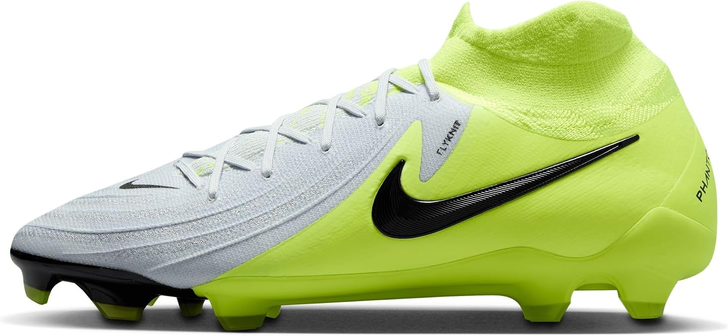 Nike Phantom Luna 2 Pro FG High-Top Soccer Cleats (FJ2575-003, Metallic Silver/Volt/Black) Size 8.5