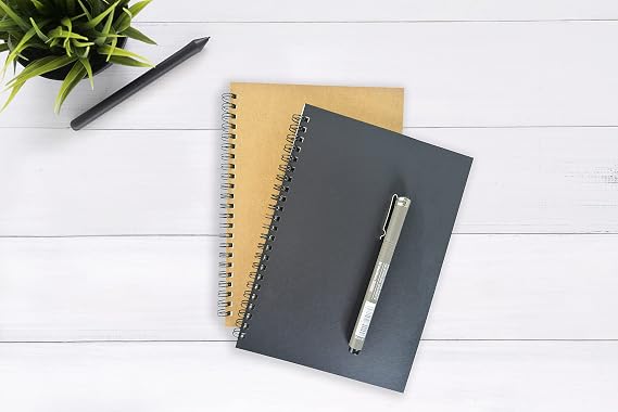 Difference Introduction 2-Piece Striped Notebook, A5 Size (15x21 cm), 60 Leaves, 90gr. Ivory Paper, Black and Kraft Covers, Ideal for Office, Planner (Striped)