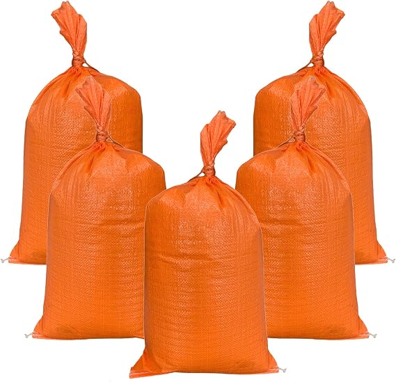 AK TRADING CO. 14" x 26" Poly Sandbags W/UV Protection & Built-in Ties - Flood Water Barrier - Tent Sandbags - Orange