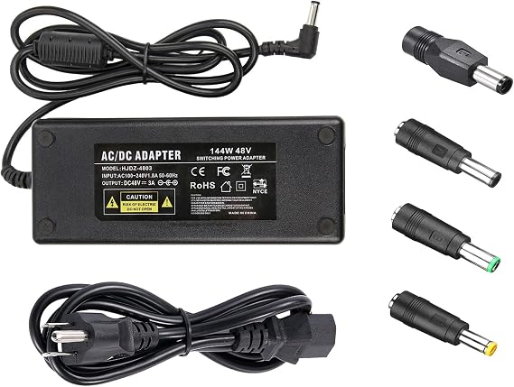 COOLM 48V 3A Power Adapter 144W AC DC 48V3A for the PoE Switch Injector | Replacement 48V 2A 2.5A, 48V 3A Power Supply, 5.5x2.5mm for The PoE Switch/PoE Injector CCTV Camera