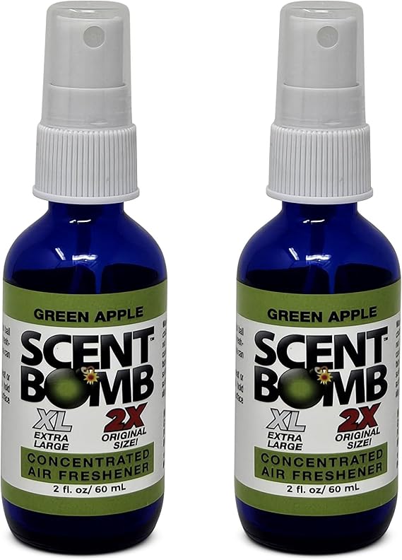 Scent Bomb Air Freshener Spray 2-Pack, Long-Lasting Odor Eliminator for Home & Car, Effective Deodorizer Spray for Kitchen, Bathroom, Fresh Room Spray & Smell Neutralizer, 2 oz, Green Apple