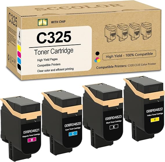 C325 Toner Cartridge High Capacity Compatible for Xerox C325 C320 | Replacement for Xerox 006R04820 006R04821 006R04822 006R04823 Black Cyan Magenta Yellow-4Pack