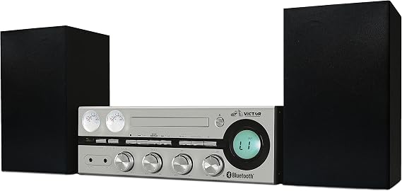 VICTOR Milwaukee 50 Watt Desktop Bluetooth Stereo System with CD Player, FM Radio, Functioning VU Meters, and Detached Stereo Speakers, Silver (VDTS-4400-SL)