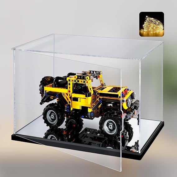 Transparent Acrylic Display Case with Mirror Base and LED Light Dustproof Display Case for Action Figures Blind Boxes Models and Collectibles (30 x 20 x 20 cm)