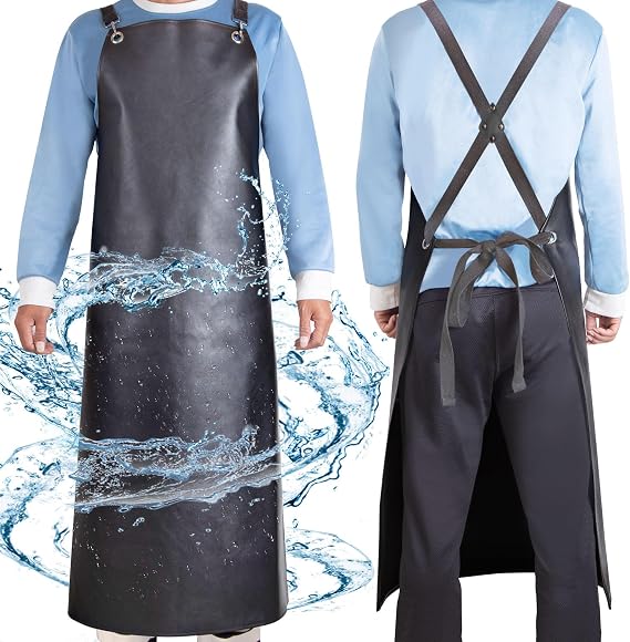 SHEOMERN Waterproof Rubber Apron, 43" Anti-Tear Heavy Duty Vinyl Adjustable Thicker Cross Back Dishwasher Apron for Restaurant Dishwashing, Butcher, Lab Work, Dog Grooming