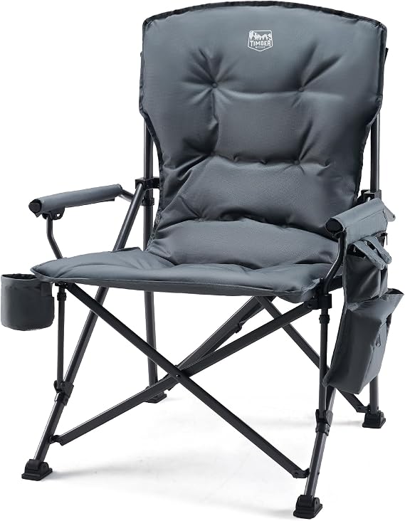 TIMBER RIDGE Folding Camping Chair for Heavy People 230kg Padded Wide Seat